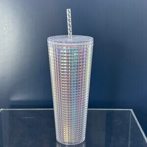 Starbucks Studded Tumbler 24oz Iridescent Grid Cold Cup w Straw